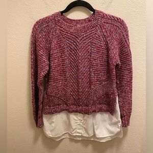Margaret O'Leary Knit Marled Sweater With Built-In Dress Shirt Hem Size S